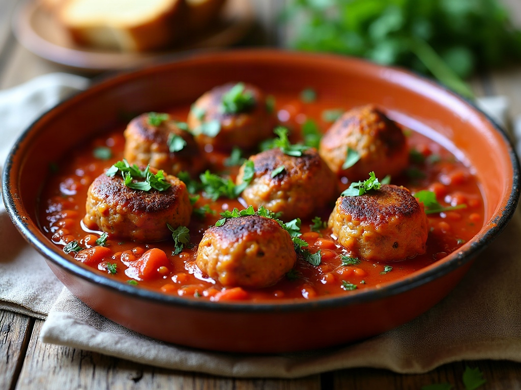 Albóndigas veganas en salsa de tomate y almendras