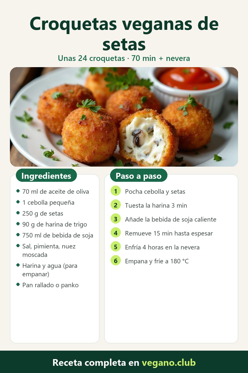 Infografía paso a paso: Croquetas veganas de setas: cremosas y crujientes