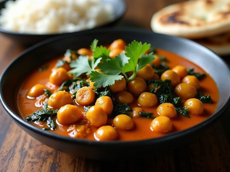 Curry de garbanzos con espinacas y leche de coco