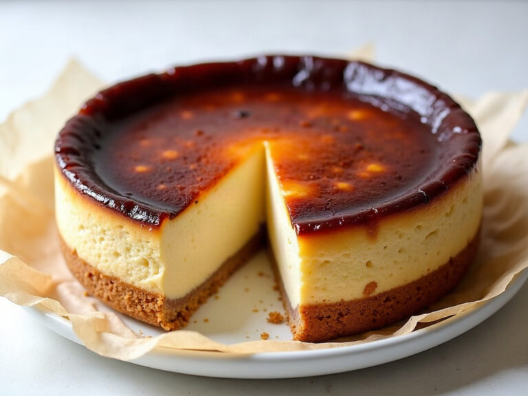 Tarta de queso vegana al horno con la superficie tostada